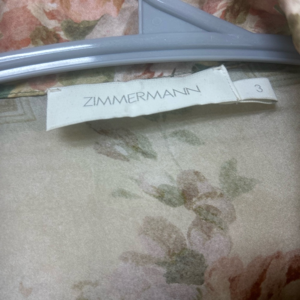 Zimmermann August Floral Silk Shirt Sleeve Shirt in Khaki Floral AU 3 - Picture 5 of 9